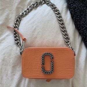 Orange Croc-Embossed Chain Bag